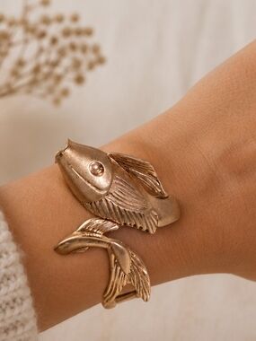 Piper K Gold Koi Fish Hinged Wrap Bracelet NEW VHTF